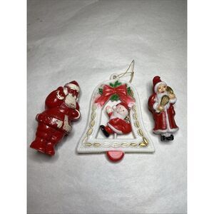 Vintage Christmas Plastic Santa‎ Bell Ornaments Figurines Lot Of 3